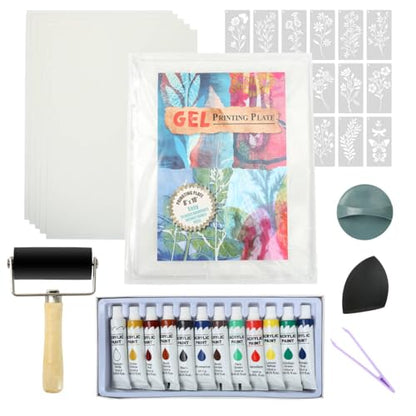 Gel Printing Plate kit - Gel Plate Printing for Mixed Media Art, 8" X 10" Gel Plate,Printing Supplies, Reusable Gel Plate Kit for Card Making, Brayers for Gel Printing, Printmaking Supplies Home Decor