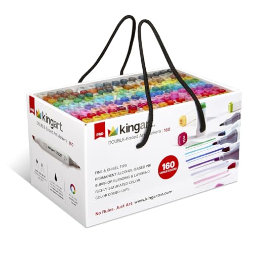 KINGART Pro Double-Ended Art Marker 160-Color Set. Alcohol-Based Ink, Dual Tips (Fine and Chisel), Perfect for Illustrators, Design, Manga, and Layering/Blending. (179 Characters) - color: Assorted