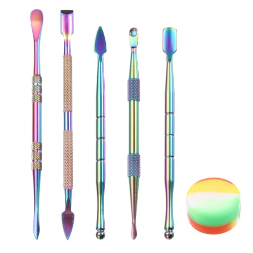 MECCANIXITY 6 Pcs Wax Carving Tools Stainless Steel Wax Carving Sculpting Tools with 5ml Silicone Container Jar for Modeling Shaping, Rainbow - color: Rainbow