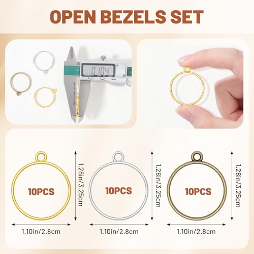 Gartful Open Bezels for Resin Jewelry Making, Hollow Frame Pendants with Jump Rings, Craft Bezels for Necklace, Earrings - style: Circle - 30PCS