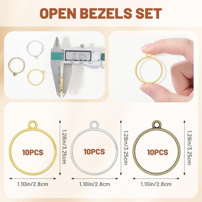 Gartful Open Bezels for Resin Jewelry Making, Hollow Frame Pendants with Jump Rings, Craft Bezels for Necklace, Earrings - style: Circle - 30PCS