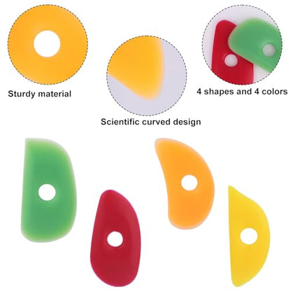 4pcs Pottery Ribs, 4 Styles Soft Silicone Colorful Pottery Trimming Rib Practical Ceramic Shaping Clay Tools Suitable for Shapes Sculpting & Trimming