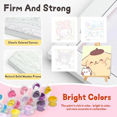 nekpiahu 6 Pack Cartoon Paint by Numbers for Kids with Framed Canvas-Cartoon Paint by Numbers for Kids Ages 4-8-12, Kid Paint by Number Crafts Kits for Home Wall Decor GIF 8X8incht(with Wooden Easel)