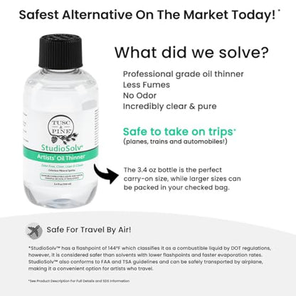 Tusc & Pine StudioSolv™ Odorless Mineral Spirits 33.8oz (1L) - Purified Odor-Free Spirit Solvent for Thinning Oils, Artists, Painting Thinner, Professionals, & More!