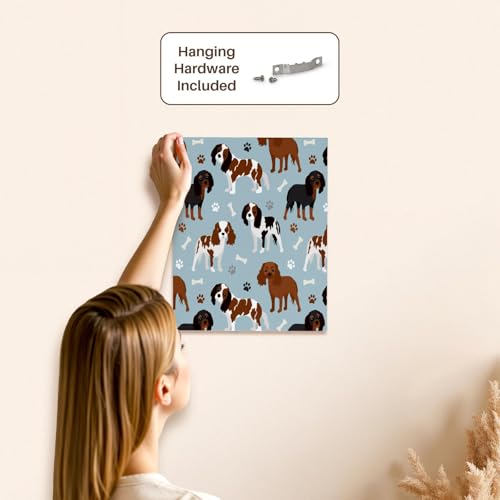 3dRose Cavalier King Charles Spaniel Pattern Blue Museum Grade Canvas Wrap 11x14 - size: 11"L x 14"W