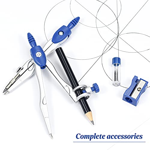 Unjoo Math Geometry Kit Sets 10 Piece Student Supplies with Shatterproof Storage Box,Includes Rulers,Protractor,Compass,Eraser,Pencil Sharpener,Lead Refills,Pencil,for Drafting and Drawings（Navy blue） - color: Navy Blue