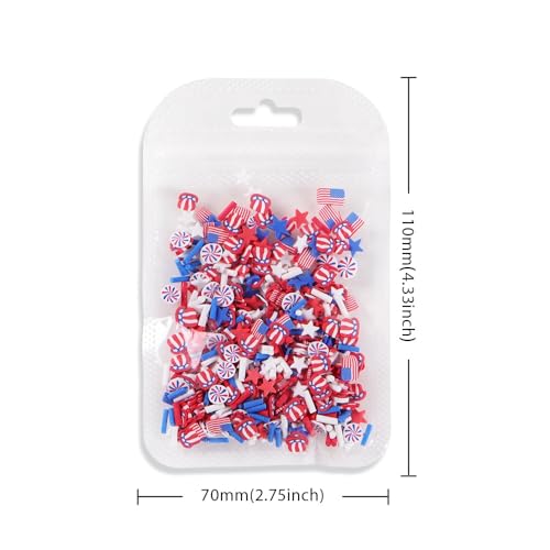 1250Pcs 4th of July Nail Art Slices for Nails Art American Flag Star Hat Polymer Clay Slices Nail Charms and Gems Flat Back Independence Patriotic Nail Rhinestones Memorial Nail Jewelry for DIY Crafts - color: red