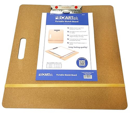 Proartek PK00025 Model SB1819 SB Series 18" x 19" Artist Sketch Board, Brown; 4mm Tempered Masonite; Constructed with a Cutout Handle; Smooth Edges; Firm Spring Clips; Rubber Band Included - size: 18" x 19"