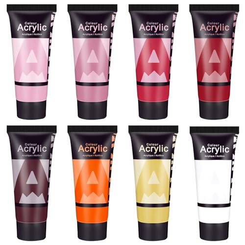 AUREUO Red Acrylic Paint Set - 8 Earth Tone Colors for Crafts, DIY Gifts, Acrylic Painting, Art Projects (0.71 Fl Oz / 21ml Tubes) - color: 8 Warm Colors, size: 0.71 Fl Oz (Pack of 8)