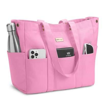TOPDesign Large Canvas Tote Bag for Women, Shoulder Bag with Laptop Sleeve & Pockets, Everything Tote for Travel, Work (Light Pink) - color: Light Pink