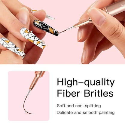 Komall Metallic Nail Art Brushes, 5Pcs Liner Brush Set, UV Gel Polish Painting Art Design Pen for Long Lines, Thin Details, Fine Drawing Sizes 4/8/12/20/25mm(Champagne Gold) - color: Champagne Gold