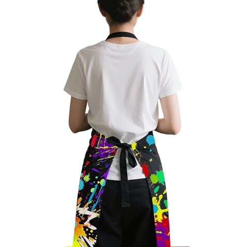 Mexican Floral Apron with 2 Pockets, Adjustable Apron for Cooking Baking BBQ Painting, Gifts for Women Men - color: Black-modian
