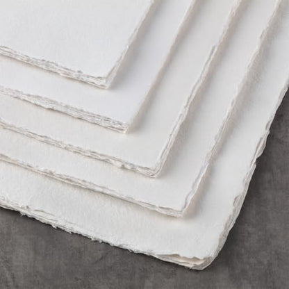 New York Central Handmade Watercolor Paper - 140lb, 5"x7" - 5 Packs of 10, 50 Total Sheets, Acid-Free 100% Cotton Rag, Cold Press, 4 Deckled Edges, Minimally Sized Mixed Media Paper - size: 5x7"