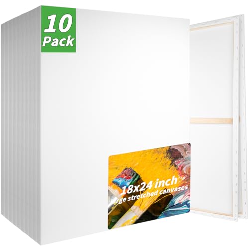 10 Pack Stretched Blank Canvases for Painting 18x24 100% Cotton Large Canvas Boards for Painting Bulk, White Painting Canvas for Oil, Acrylic Paint & Other Painting Media - style: 18x24In-10 Pack