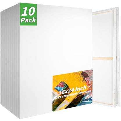 10 Pack Stretched Blank Canvases for Painting 18x24 100% Cotton Large Canvas Boards for Painting Bulk, White Painting Canvas for Oil, Acrylic Paint & Other Painting Media - style: 18x24In-10 Pack