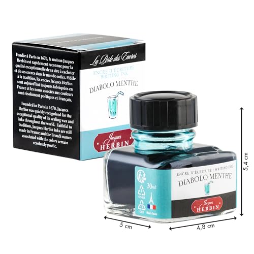 J. Herbin Fountain Pen Ink - 30 ml Bottled - Diabolo Menthe (13033T) - color: Diabolo Menthe, size: 1 fl oz
