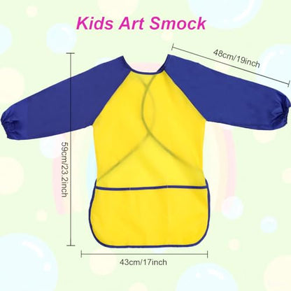 2 Pack Kids Art Smock Waterproof with Long Sleeve and 3 Roomy Pockets Artist Children Aprons for Toddlers Age 3-8 Painting Crafts（Yellow+Red） - color: 2 Pack Yellow+red