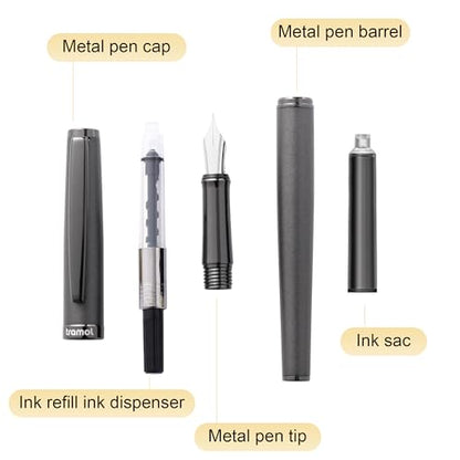 Fountain Pen Set,Extra Fine Nib,Includes 2 Ink Cartridges and Ink Converter, Ideal for Journaling and Calligraphy, Smooth-writing Fountain Pen - color: Black