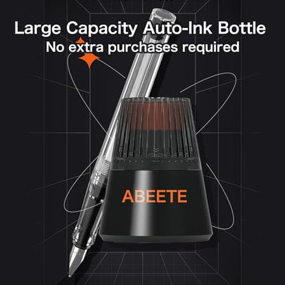 Self-Inking Fountain Pen Set, Auto Ink Refill No Cartridges or Converter Needed, Includes Black Bottled Ink, Clear Barrel, Chrome Trim, Fine Nib-Smooth Writing, Journaling, Calligraphy