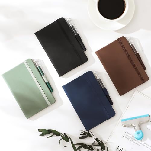 NETANY 4 Pack Pocket Notebook Small Notebook, A6 Mini Leather Hardcover Journal, 3.7" X 5.7", 416 Pages Note Pads, Black, Green, Brown, Blue - color: Green, Blue, Black, Grown