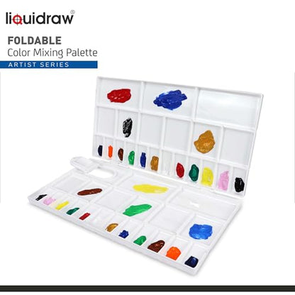 Liquidraw Plastic Paint Palette - 41 Well | Large Folding Mixing & Painting Palette | Thumb Hole for Holding | Suitable for Acrylic, Oil & Watercolor | for Professional Artists, Students & Kids