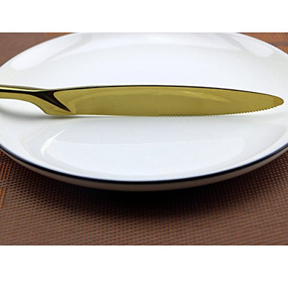 Gold 18/10 Stainless Steel Flatware Set – Stylish Set of Eating Utensils for 1 Person - Dinner Knife, Fork, Soup Spoon, Tea Spoon - Ideal Weight & Size, for Everyday Use or Holidays - size: 1-set-gold