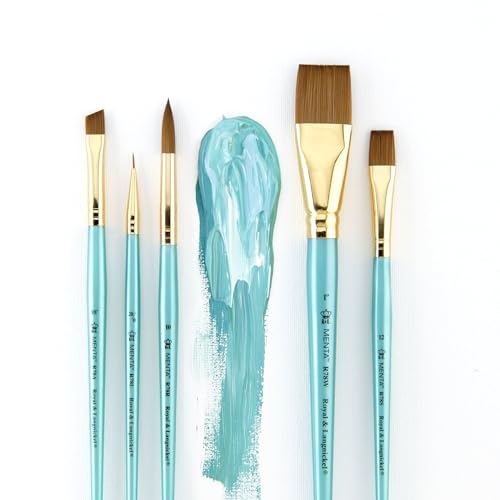 Royal & Langnickel Menta, 5pc Shader Variety Brush Set, Includes - Wash, Round, Shader, Angular & Liner Brushes Teal - style: SHADER VARIETY