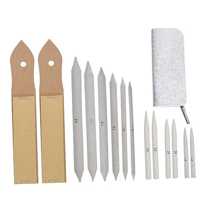 jojofuny 15-Piece Sketch Tool Set for Artists Paper Blending Stump and Tortillions Sandpaper Pencil Sharpener for Drawing and Blending Techniques