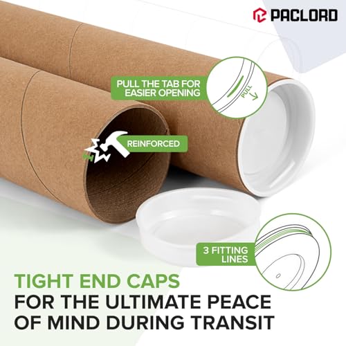 4" x 18" Reinforced Kraft Paper Mailing Tube, Pack of 6 Tubes with 12 Caps – Secure USPS Approved Poster Tube – Made in USA Cardboard Tube for Shipping and Storing Posters, Prints, Artwork - size: 4" x 18", style: Standard Duty