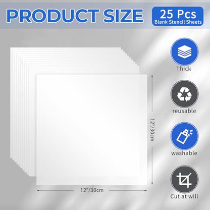 FSWCCK 25 Pcs 7.5mil 12 x 12 Inch Milky Translucent PET Blank Stencil Sheets, Mylar Sheets for Stencils, Template Plastic for Quilting Mylar Stencils, Laser Cutting, Gyro-Cut Tool Template Material - color: Milky Translucent 7.5 mil
