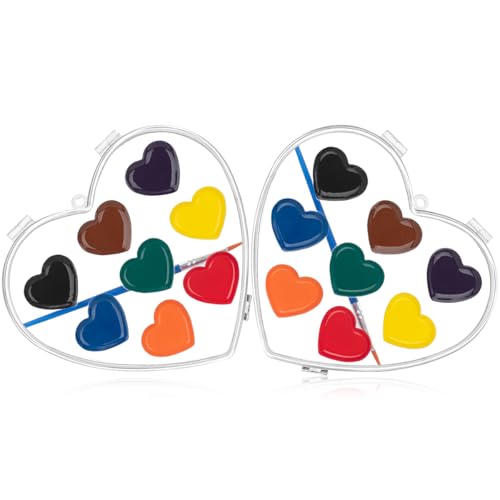ARTLYMERS Watercolor Paint Set, 2 Pack Heart Water Color Paint Sets for Kids with Paintbrush Washable, Valentines Gifts Art Supplies for Preschool Classroom Party Favor Prizes Exchange