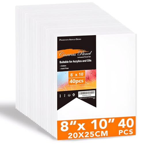 Canvases for Painting 8 x 10 inch, 40 Pack Value Bulk Blank White Canvas Boards, Primed, 100% Cotton, Acid Free Artist Canvas Panels for Painting Acrylics Watercolor & Oil - size: 8" x 10", style: 40