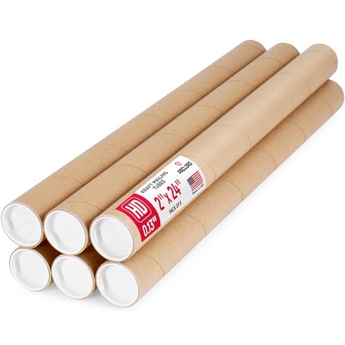 2" x 24" Heavy Duty Reinforced Kraft Paper Mailing Tube, Pack of 6 Tubes with 12 Caps – Secure USPS Approved Poster Tube – Made in USA Cardboard Tube for Shipping and Storing Posters, Prints, Artwork - color: Heavy-Duty, size: 2" x 24"