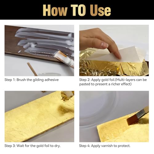 Yeardera Gold Leaf Kit, 100ml Gilding Adhesive and Varnish with 100 Gold Leaf Sheets for Arts, Crafts, Painting, Furniture, and Decoration