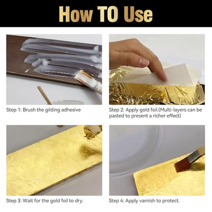 Yeardera Gold Leaf Kit, 100ml Gilding Adhesive and Varnish with 100 Gold Leaf Sheets for Arts, Crafts, Painting, Furniture, and Decoration