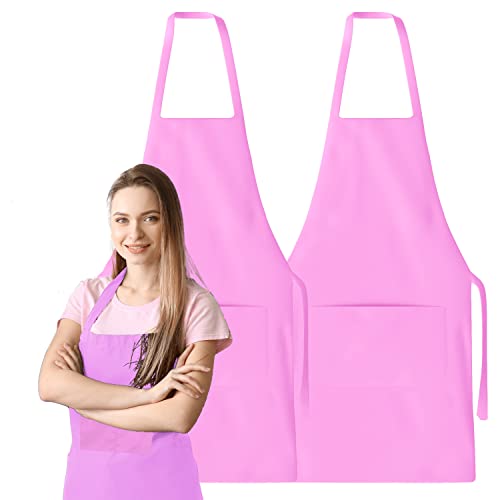 GREEN LIFESTYLE 2 Pack Chef Apron with Pockets – Grilling Aprons for Men, Waterproof Cooking Apron for BBQ, Work or Restaurant Use, Kitchen Aprons for Women with Pockets – Pink - color: Pink, size: Pack of 2, 2 Pocket
