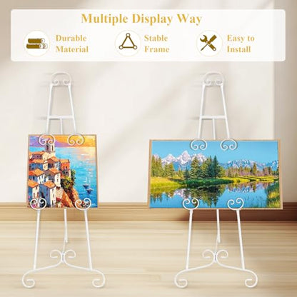 White Easel Stand for Sign, Adjustable Display Easel Stand with Chain, Wedding Poster Stand, Perfect for Displaying Photos, Artwork, Picture Frames etc - color: White