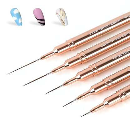 Artdone Metallic Nail Art Pens, Liner Brushes Set, 5PCS Gold Nail Tools | For Long Lines, Thin Details, Fine Drawing, Liner Brush UV Gel Polish Painting Nail Design Sizes 5/8/12/20/25mm - color: Copper Liner Brush Set