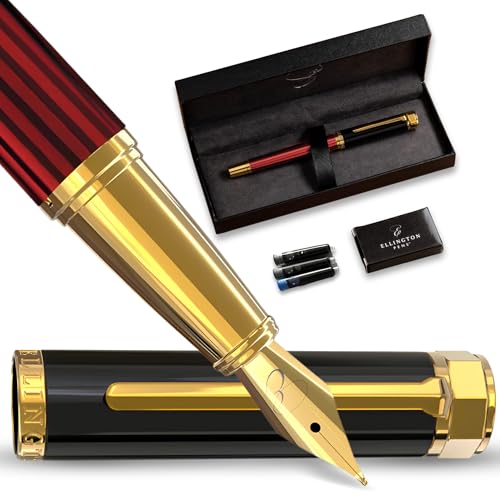 Ellington Pens Luxury Fountain Pen Set - Extra Fine Nib - Includes 3 Ink Cartridges, Refillable Ink Converter, Gift Box-Fountain Pens For Writing, Calligraphy, Journaling, Sketching (Crimson Blend) - color: Crimson Blend, style: Extra Fine