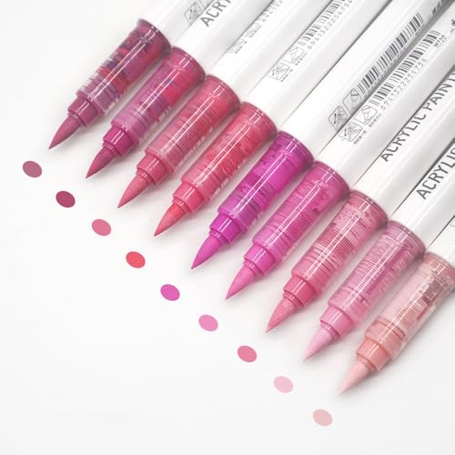 Water Based Acrylic Paint Markers, 9 Colors Acrylic Paint Pens Set with Soft Brush Tip, Marker Pen for Rock Painting, Egg, Wood, Glass, Paper, Mugs, Acrylic Painter Ink (Sweet Pink Series) - color: Sweet Pink Series