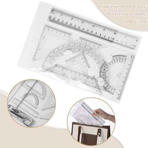 1 Set Plastic Geometry Math Set, Measuring Tool Includes Clear Ruler 12 Inch 6 Inch 6 and 3.8 Inches Protractor 45/60 Degree Triangle Rulers Compass for Office Drawing Drafting Engineering