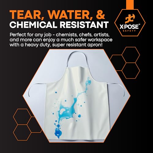 Xpose Safety Heavy Duty Vinyl Waterproof Aprons, White - For Home, Industrial and Commercial Use - Chemical Resistant - color: White, style: 12 Pack
