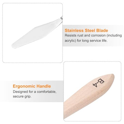 HARFINGTON Palette Knife Painting Tool 7.09" Stainless Steel Blade Spatula Painting Pallet Knife Wood Handle for Oil Acrylic Canvas Color Mixing - size: 13mmx180mm