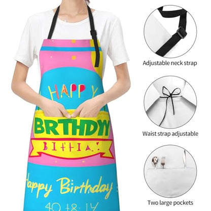 Cartoon heart sun Heavy Duty Waterproof Apron with Pockets for AdultsResistant Grilling, Gardening, Painting - color: Happy Birthday Balloon