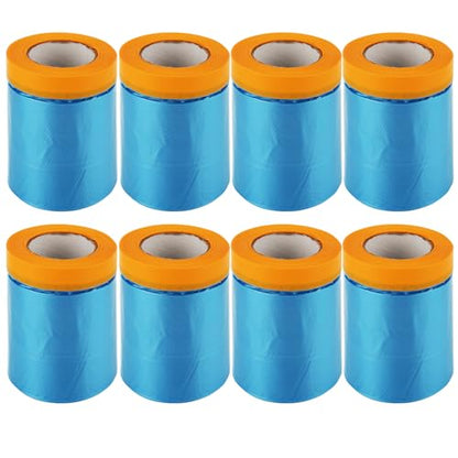8 Rolls 22" x 66' Painters Plastic Sheeting, Pre-Taped Masking Film, Tape and Drape Drop Cloth for Painting, Automotive Covering and Appliance Protection