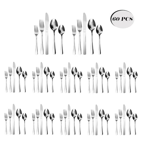 60 PCS Windsor Silverware Set - Stainless Steel Silverware Set for 12 Kitchen Flatware Set Cutlery Set For Home Restaurant Hotel, Kitchen Dishwasher Safe Utensils Set Weddings, Parties, Gifts - size: 60PC Sliverware Set