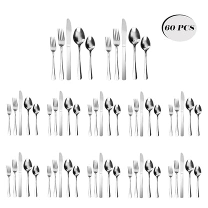 60 PCS Windsor Silverware Set - Stainless Steel Silverware Set for 12 Kitchen Flatware Set Cutlery Set For Home Restaurant Hotel, Kitchen Dishwasher Safe Utensils Set Weddings, Parties, Gifts - size: 60PC Sliverware Set