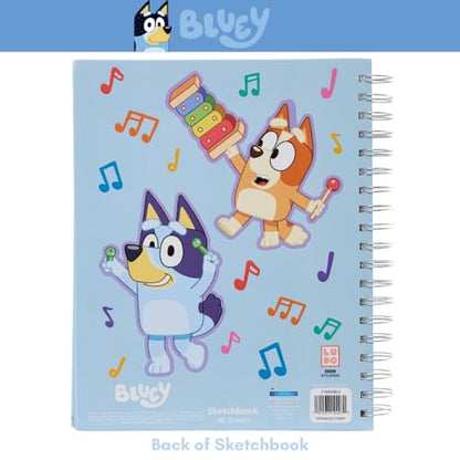 Bluey Sketchbook for Kids with Washable Markers, 86 Blank Pages Spiral Bound, Light Blue - color: Bluey- Light Blue