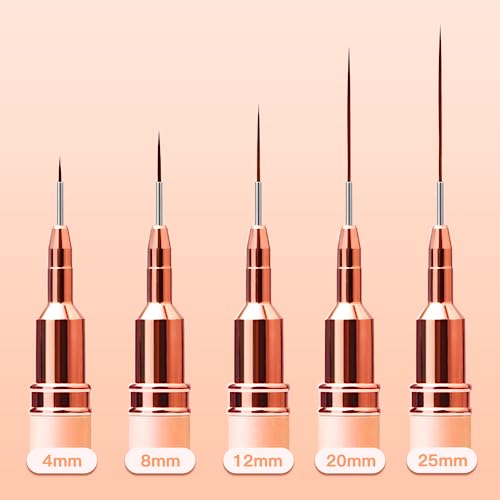 Komall Metallic Nail Art Brushes, 5Pcs Liner Brush Set, UV Gel Polish Painting Art Design Pen for Long Lines, Thin Details, Fine Drawing Sizes 4/8/12/20/25mm(Champagne Gold) - color: Champagne Gold