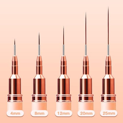 Komall Metallic Nail Art Brushes, 5Pcs Liner Brush Set, UV Gel Polish Painting Art Design Pen for Long Lines, Thin Details, Fine Drawing Sizes 4/8/12/20/25mm(Champagne Gold) - color: Champagne Gold